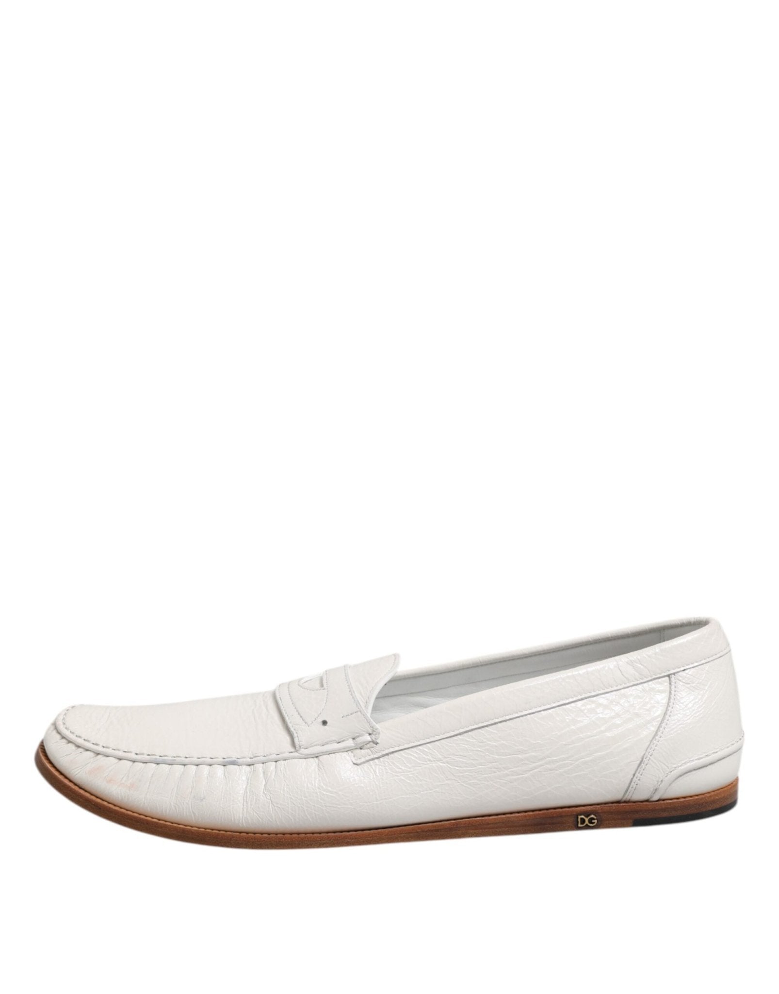 Dolce & Gabbana White Leather Loafers Moccasins Slip On Shoes - RIMODA