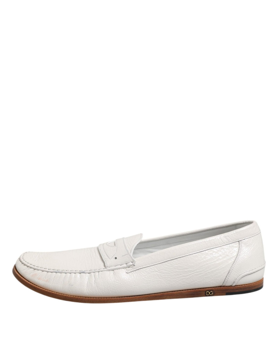 Dolce & Gabbana White Leather Loafers Moccasins Slip On Shoes - RIMODA