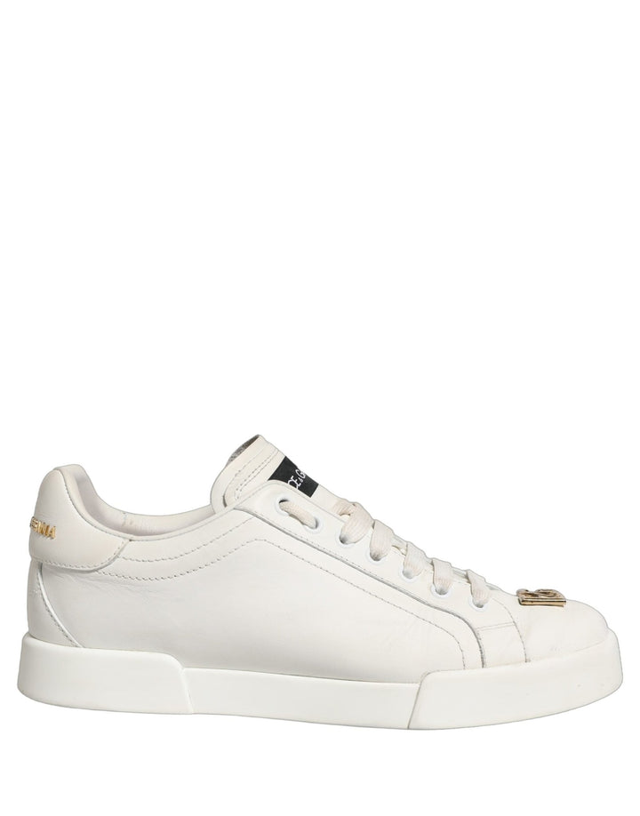 Dolce & Gabbana White Leather Logo Plaque Low Top Sneakers Shoes - RIMODA