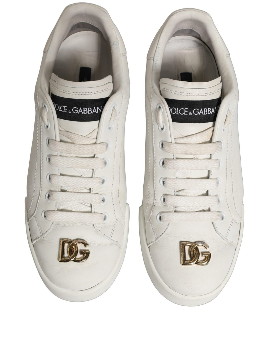 Dolce & Gabbana White Leather Logo Plaque Low Top Sneakers Shoes - RIMODA