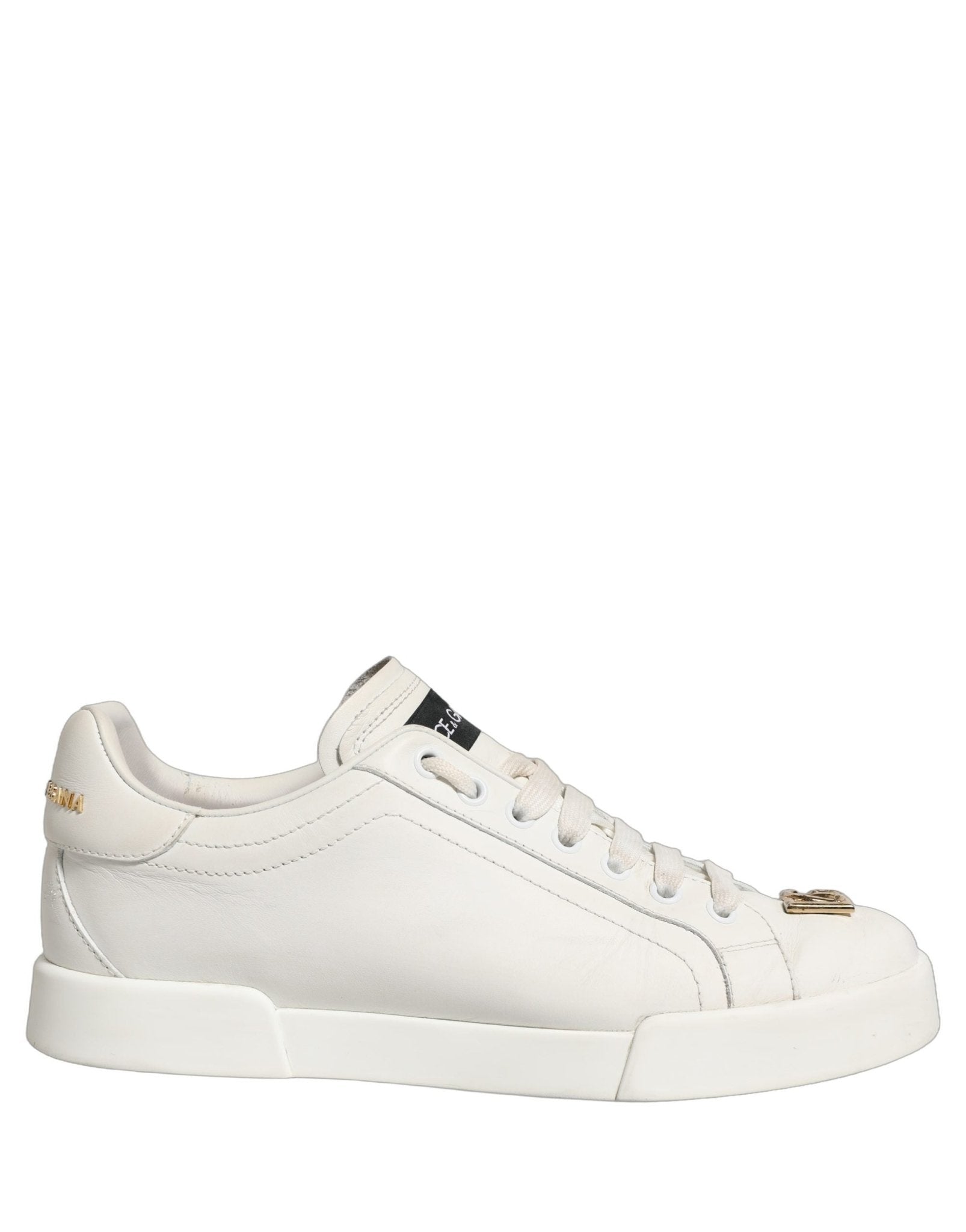 Dolce & Gabbana White Leather Logo Plaque Low Top Sneakers Shoes - RIMODA