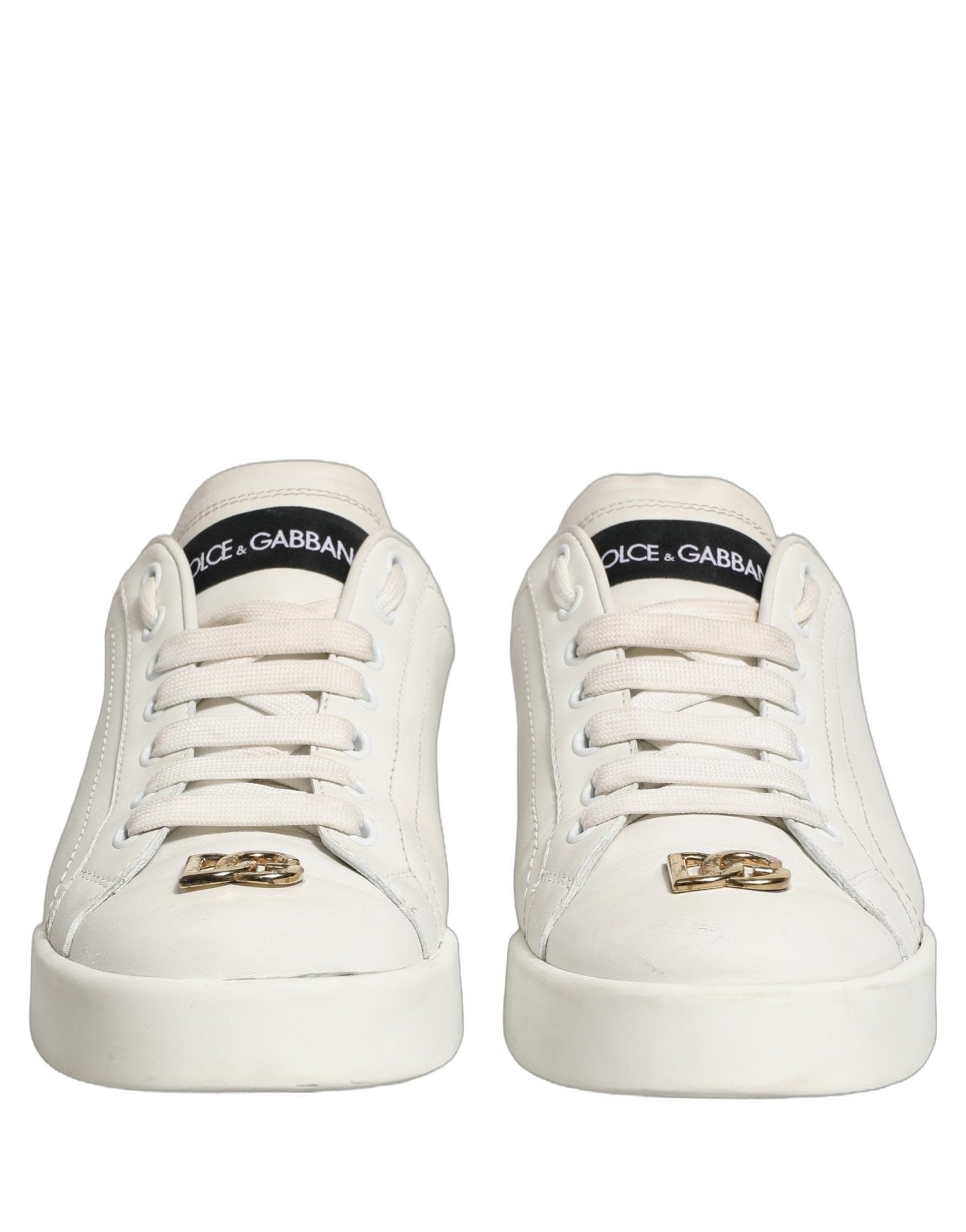Dolce & Gabbana White Leather Logo Plaque Low Top Sneakers Shoes - RIMODA