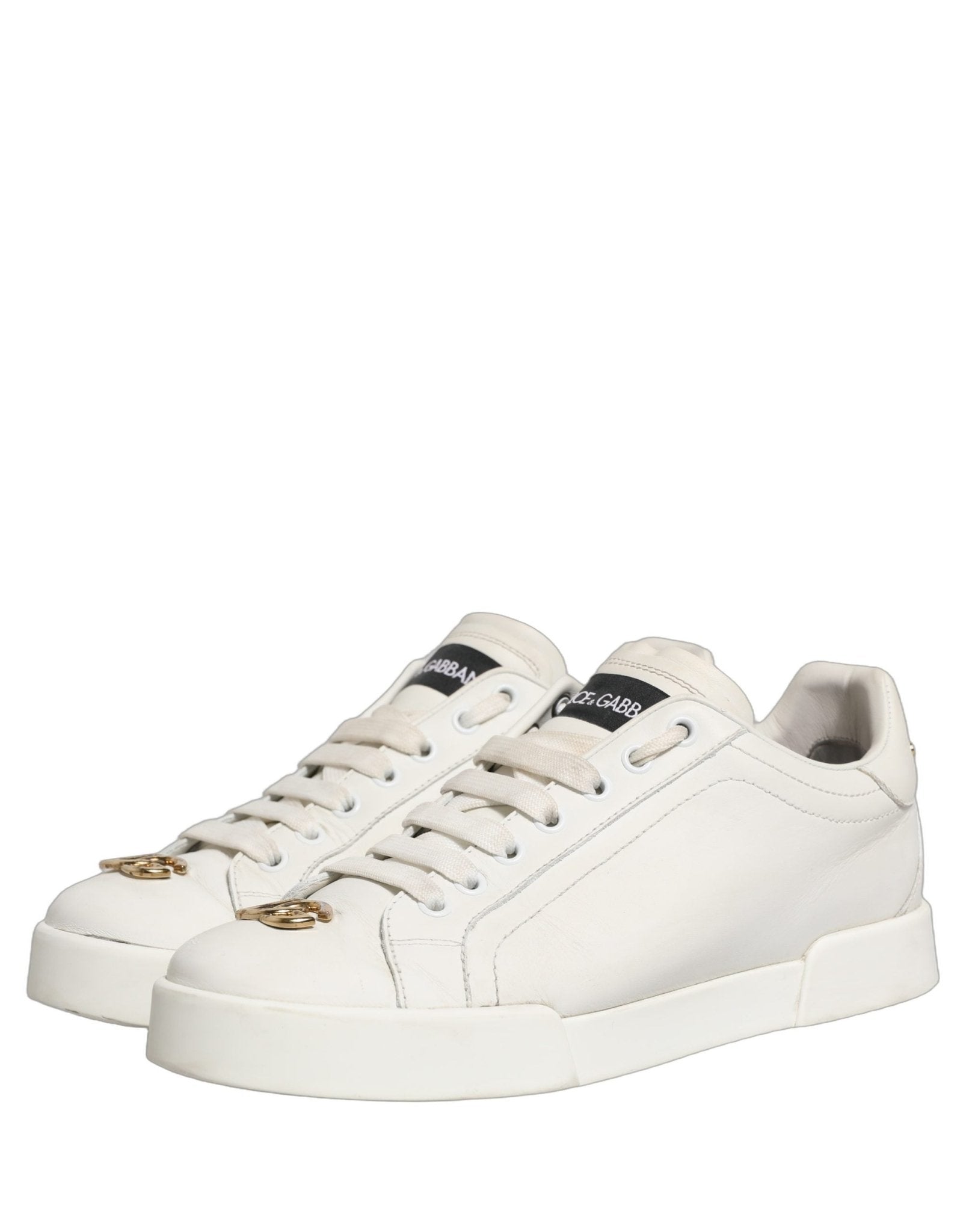 Dolce & Gabbana White Leather Logo Plaque Low Top Sneakers Shoes - RIMODA