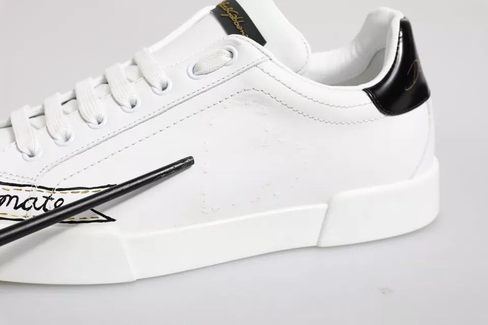Dolce & Gabbana White Leather Low Top Lace Up Sneakers Shoes - RIMODA