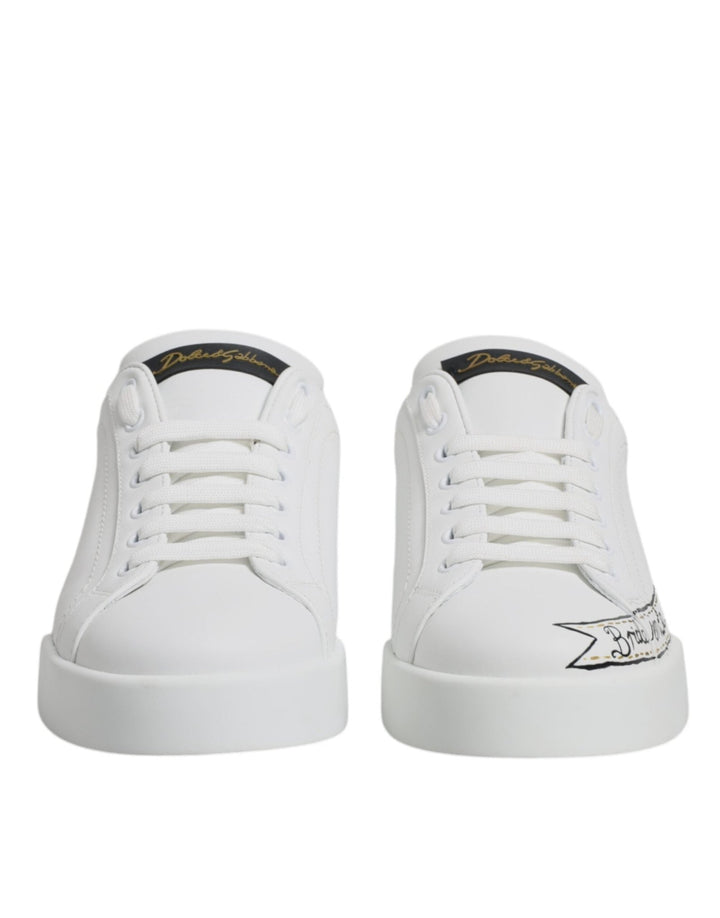 Dolce & Gabbana White Leather Low Top Lace Up Sneakers Shoes - RIMODA