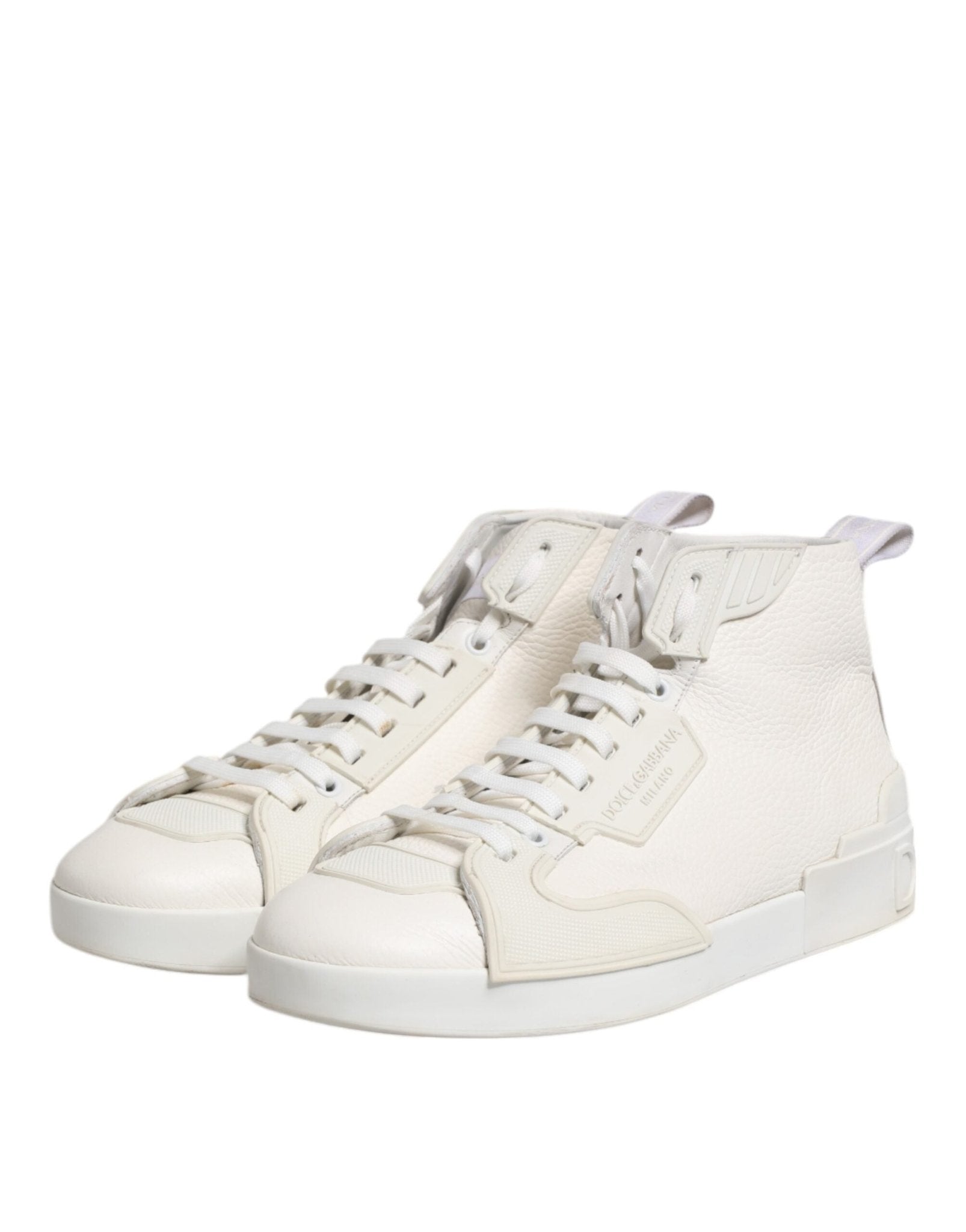 Dolce & Gabbana White Leather Mid Top Sneakers Shoes - RIMODA
