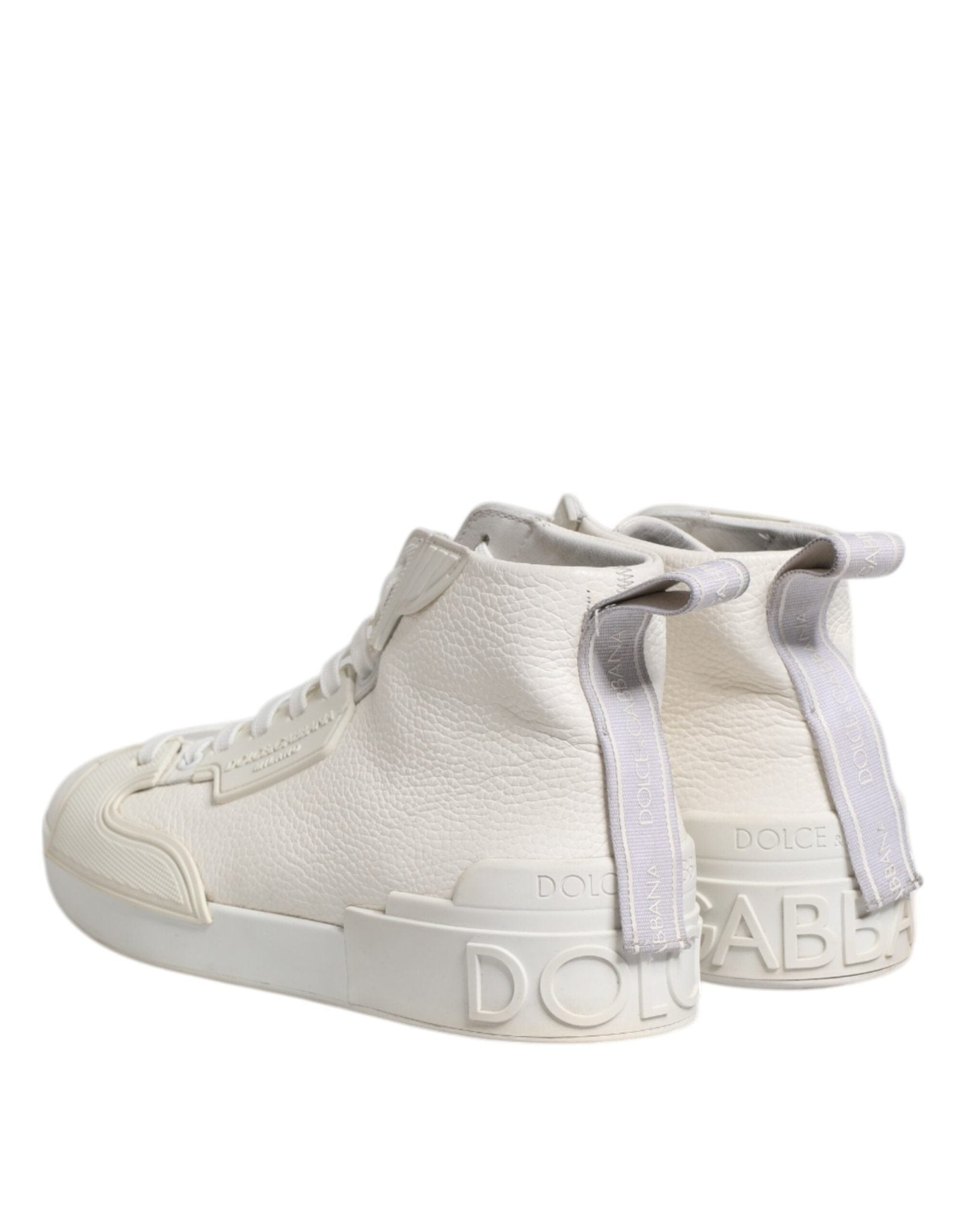 Dolce & Gabbana White Leather Mid Top Sneakers Shoes - RIMODA