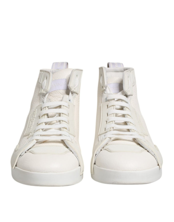 Dolce & Gabbana White Leather Mid Top Sneakers Shoes - RIMODA
