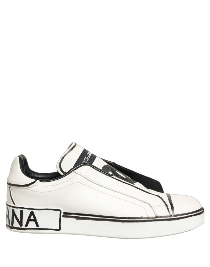 Dolce & Gabbana White Leather Portofino Low Top Sneakers Shoes - RIMODA