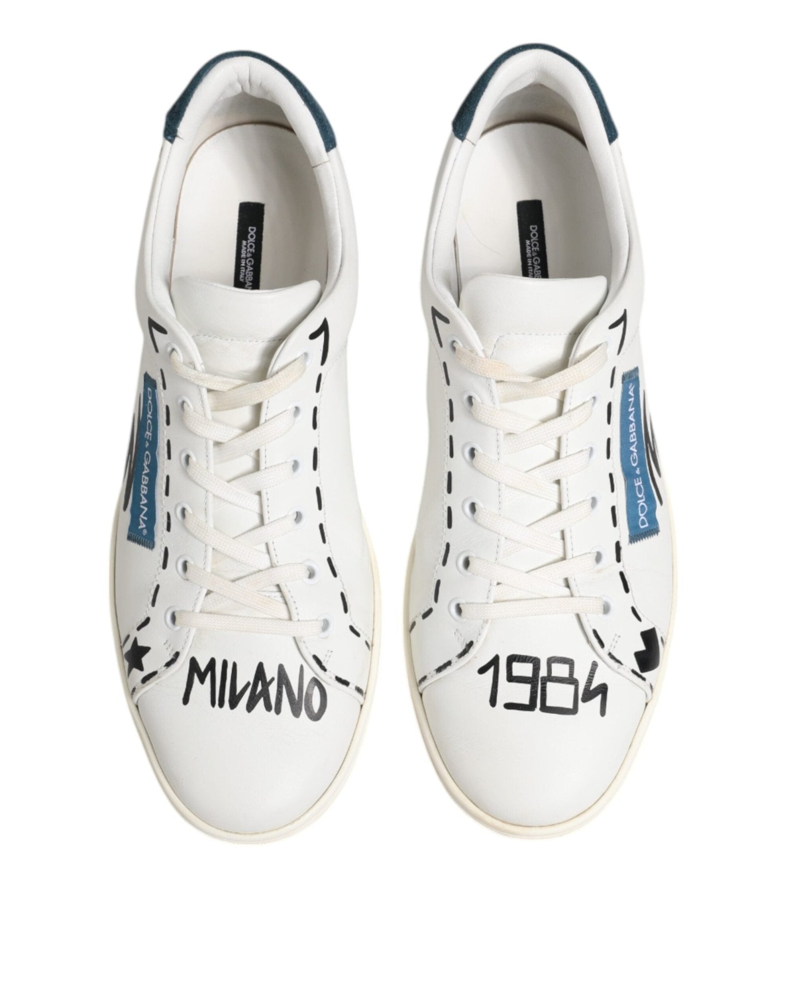 Dolce & Gabbana White Leather Printed Low Top Sneakers Shoes - RIMODA