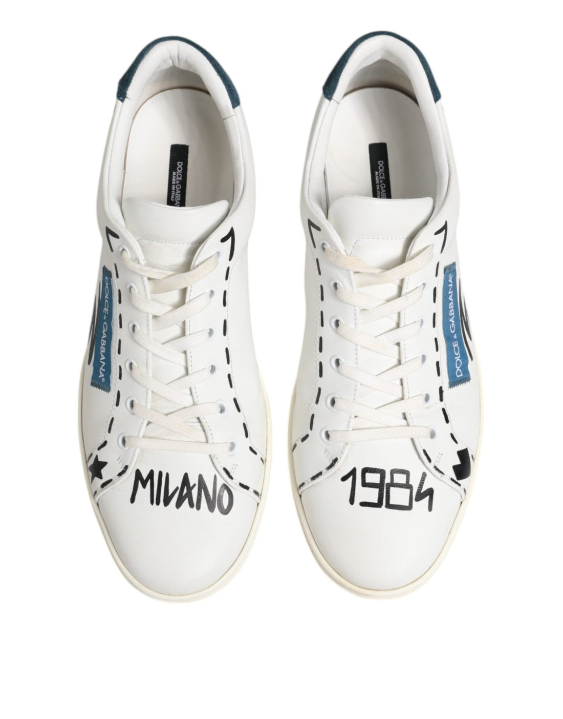 Dolce & Gabbana White Leather Printed Low Top Sneakers Shoes - RIMODA