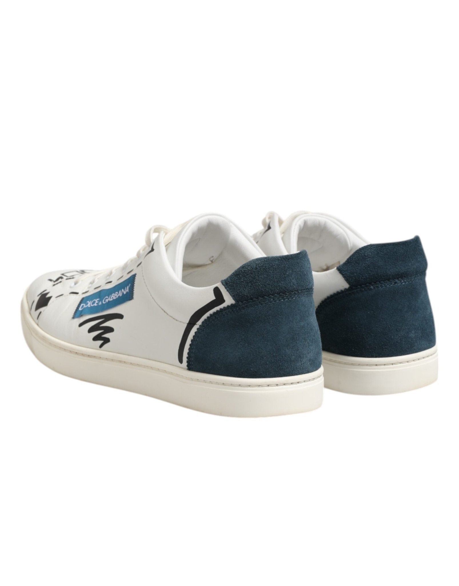 Dolce & Gabbana White Leather Printed Low Top Sneakers Shoes - RIMODA
