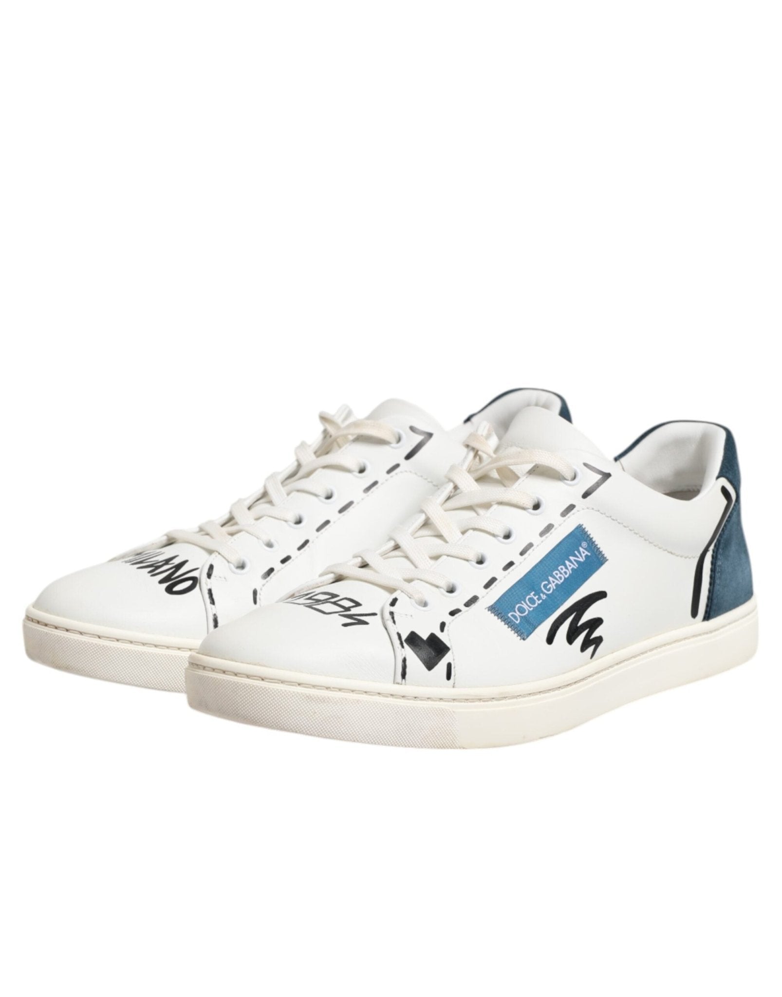 Dolce & Gabbana White Leather Printed Low Top Sneakers Shoes - RIMODA