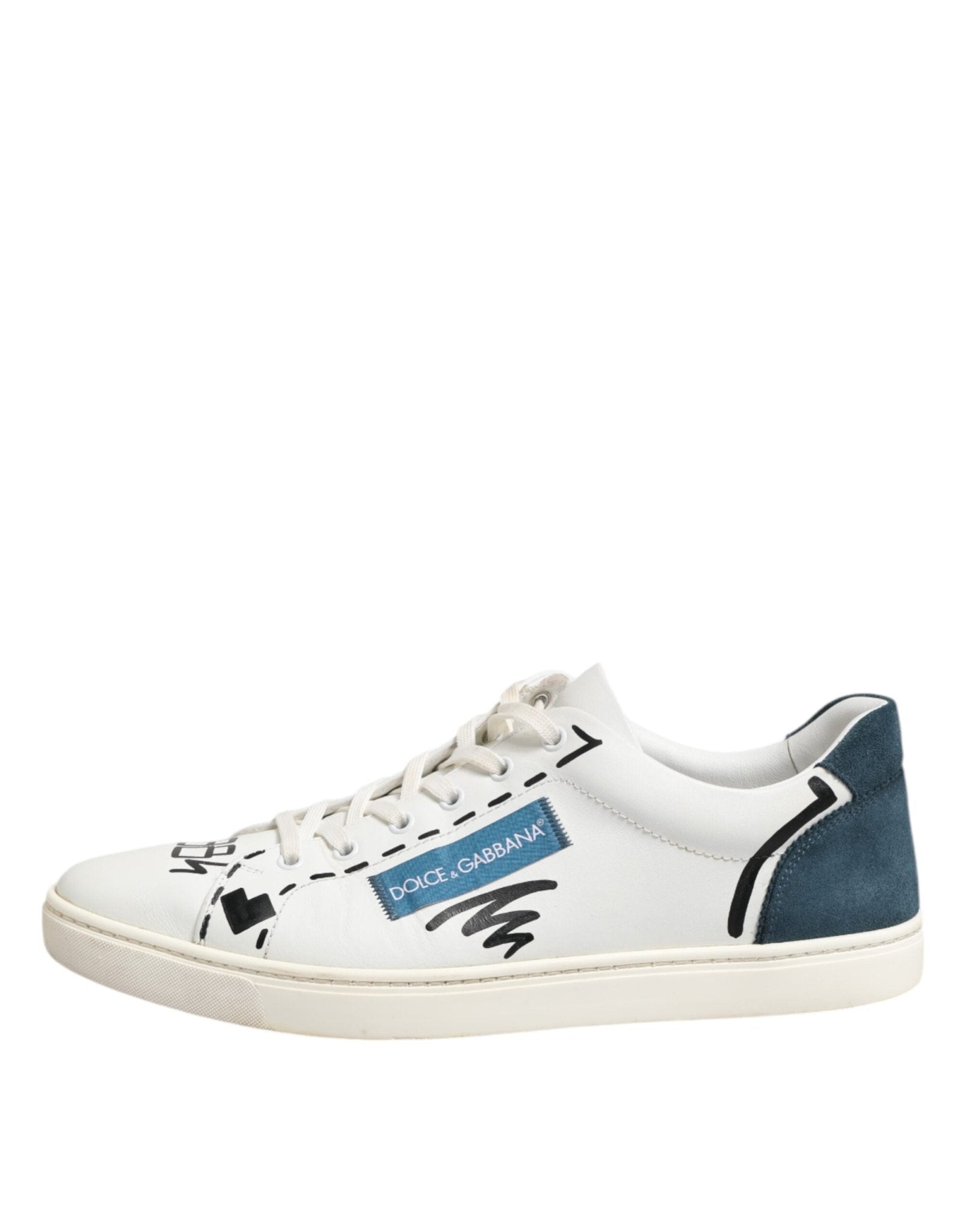 Dolce & Gabbana White Leather Printed Low Top Sneakers Shoes - RIMODA