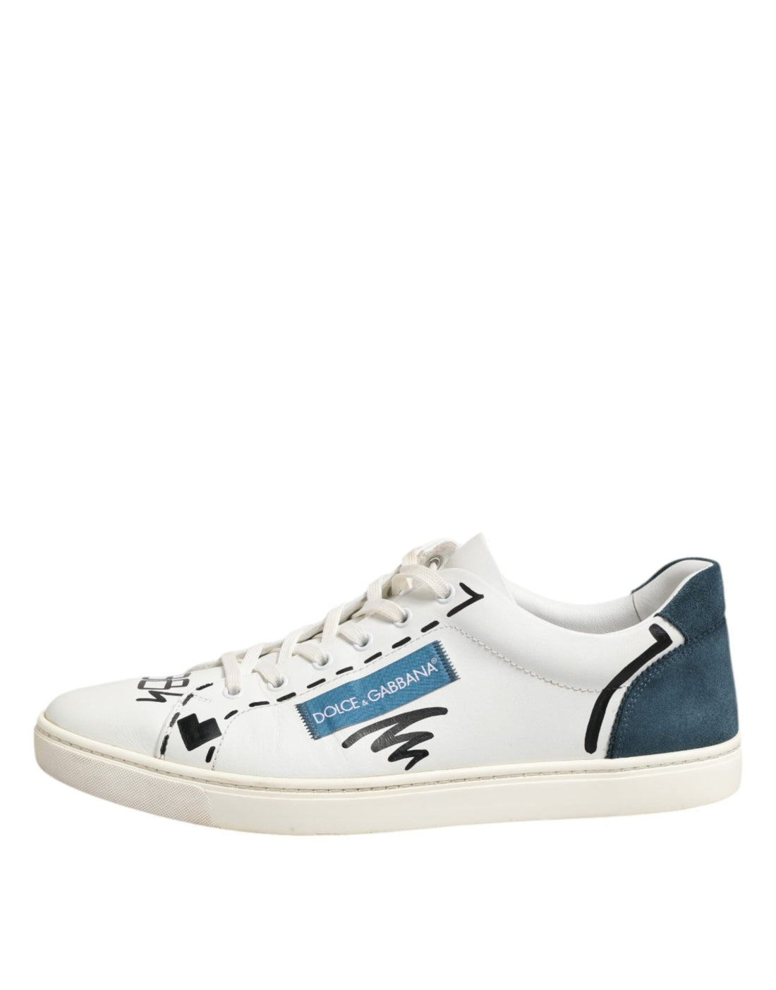 Dolce & Gabbana White Leather Printed Low Top Sneakers Shoes - RIMODA