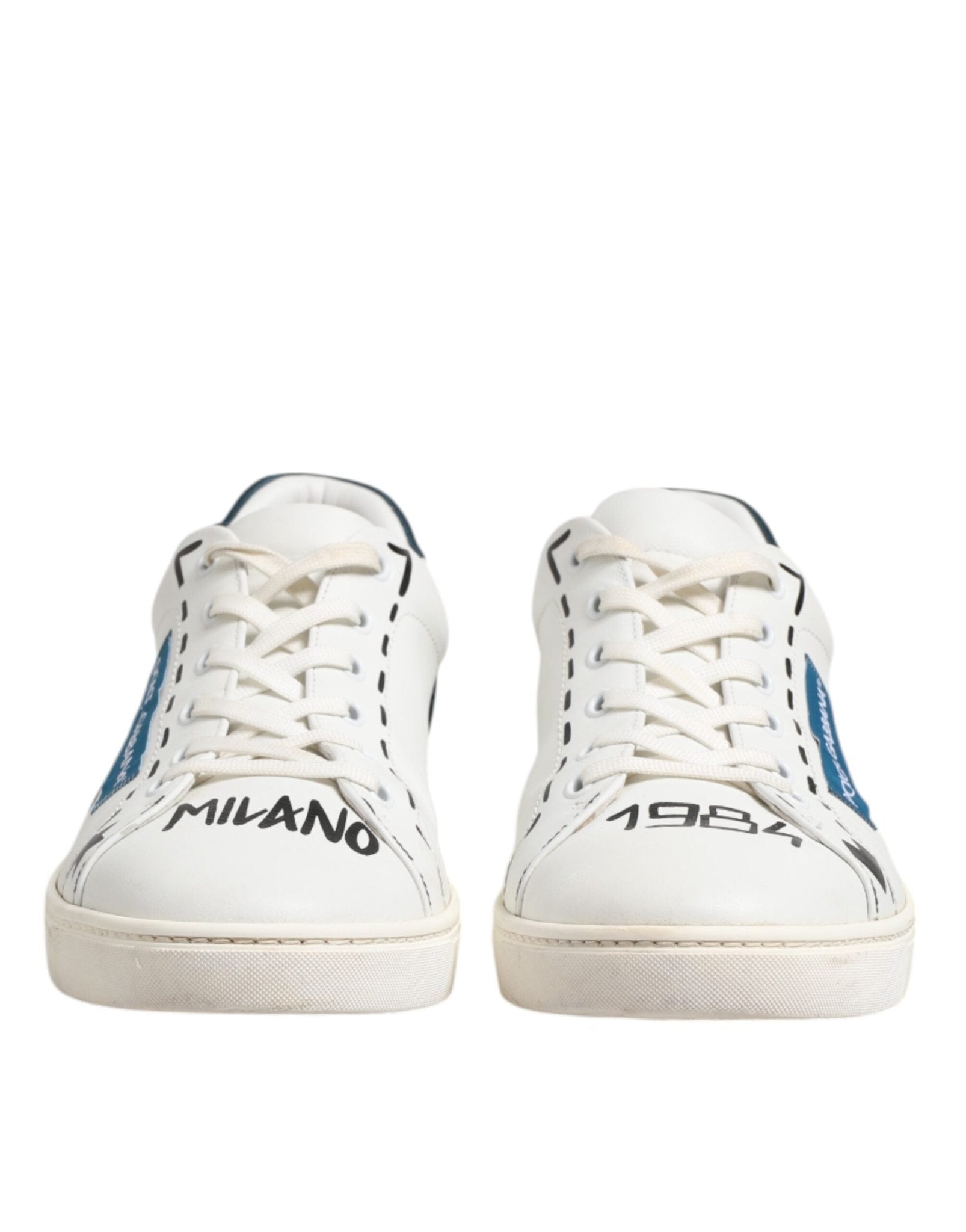 Dolce & Gabbana White Leather Printed Low Top Sneakers Shoes - RIMODA