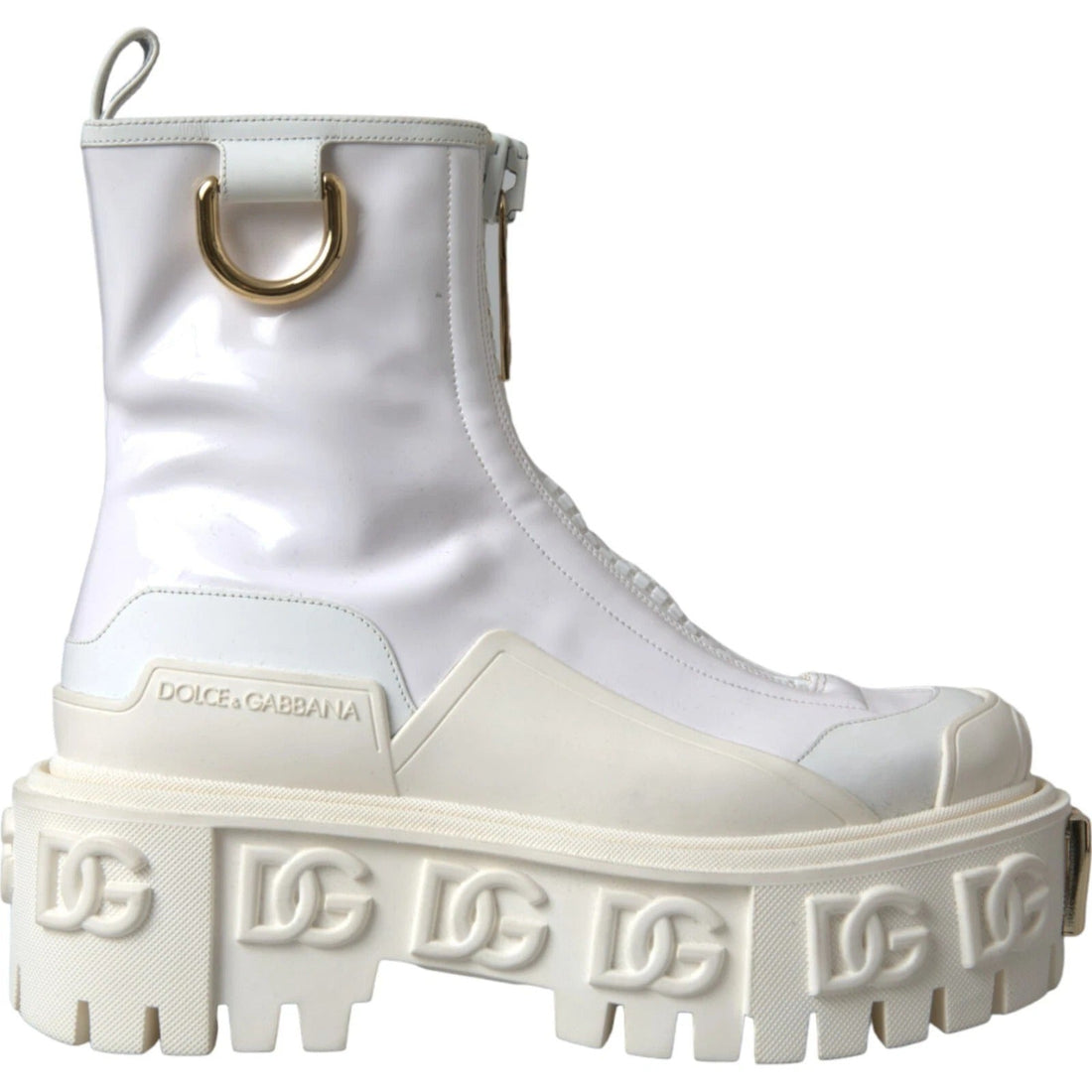 Dolce & Gabbana White Leather Rubber Logo Ankle Boots Shoes - RIMODA