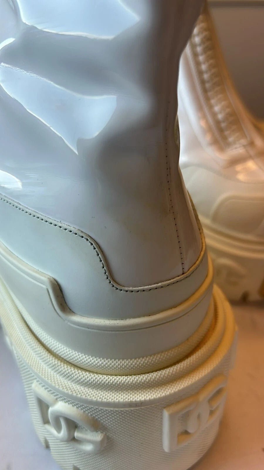 Dolce & Gabbana White Leather Rubber Logo Ankle Boots Shoes - RIMODA