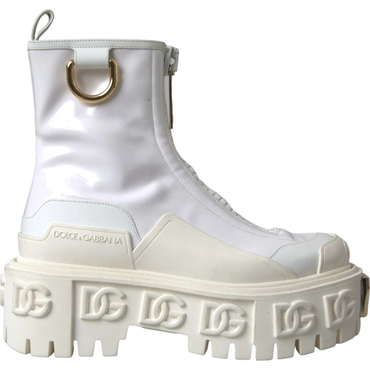 Dolce & Gabbana White Leather Rubber Logo Ankle Boots Shoes - RIMODA