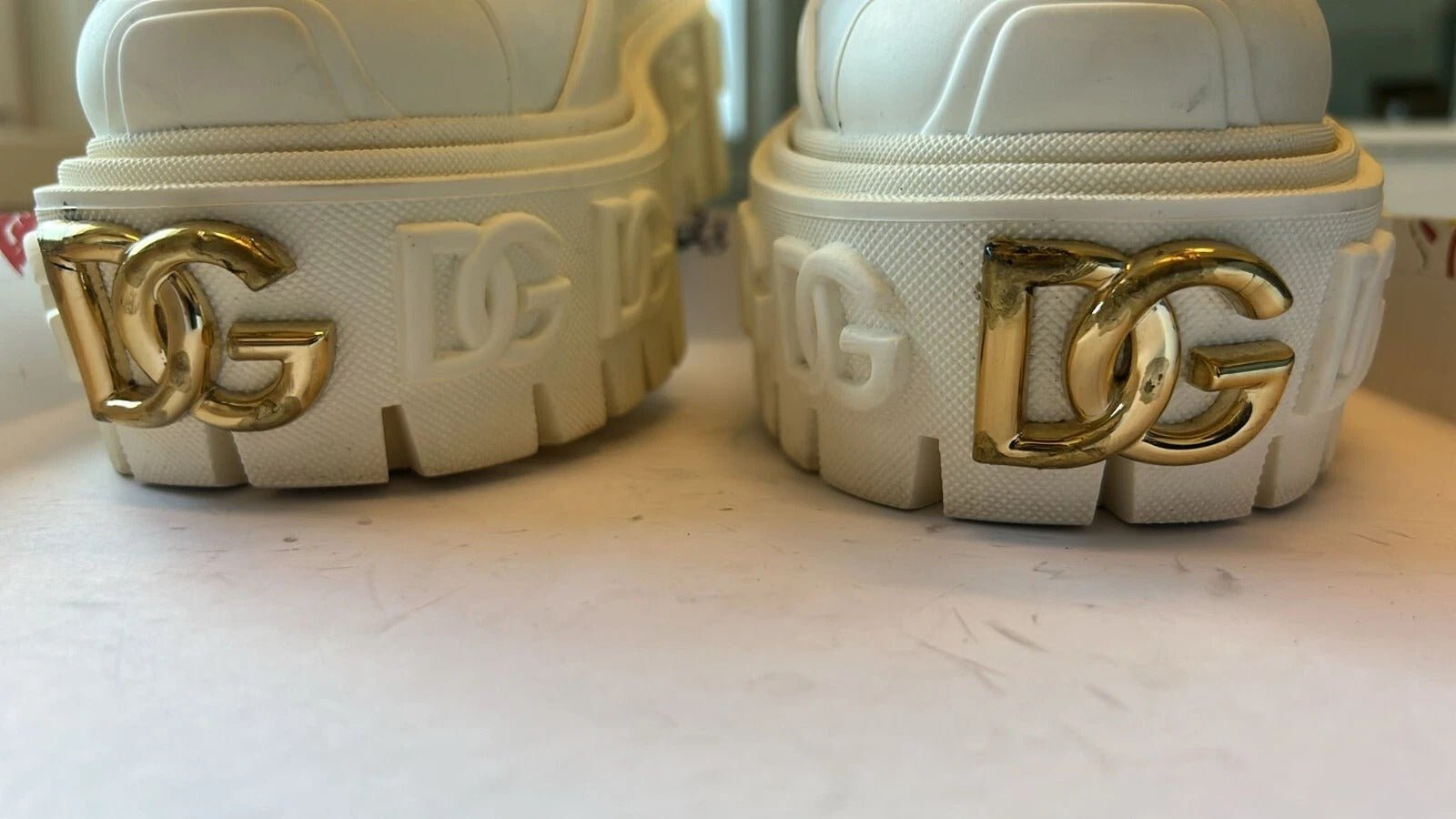 Dolce & Gabbana White Leather Rubber Logo Ankle Boots Shoes - RIMODA