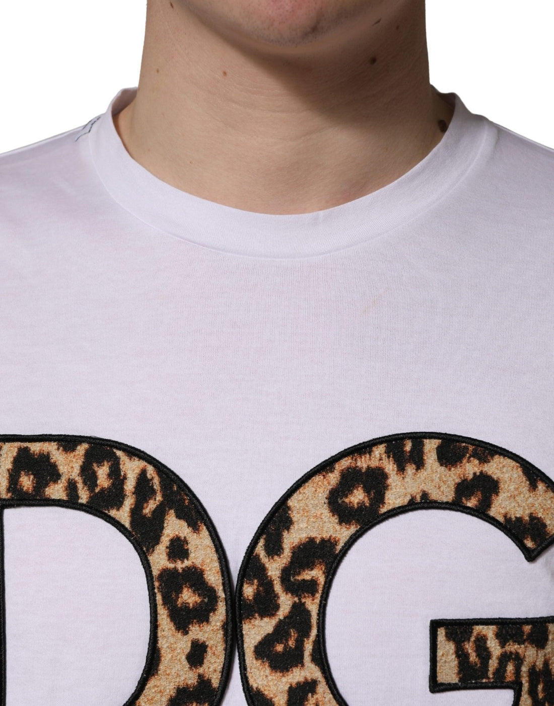 Dolce & Gabbana White Leopard Print DG Logo MenCotton T-shirt - RIMODA