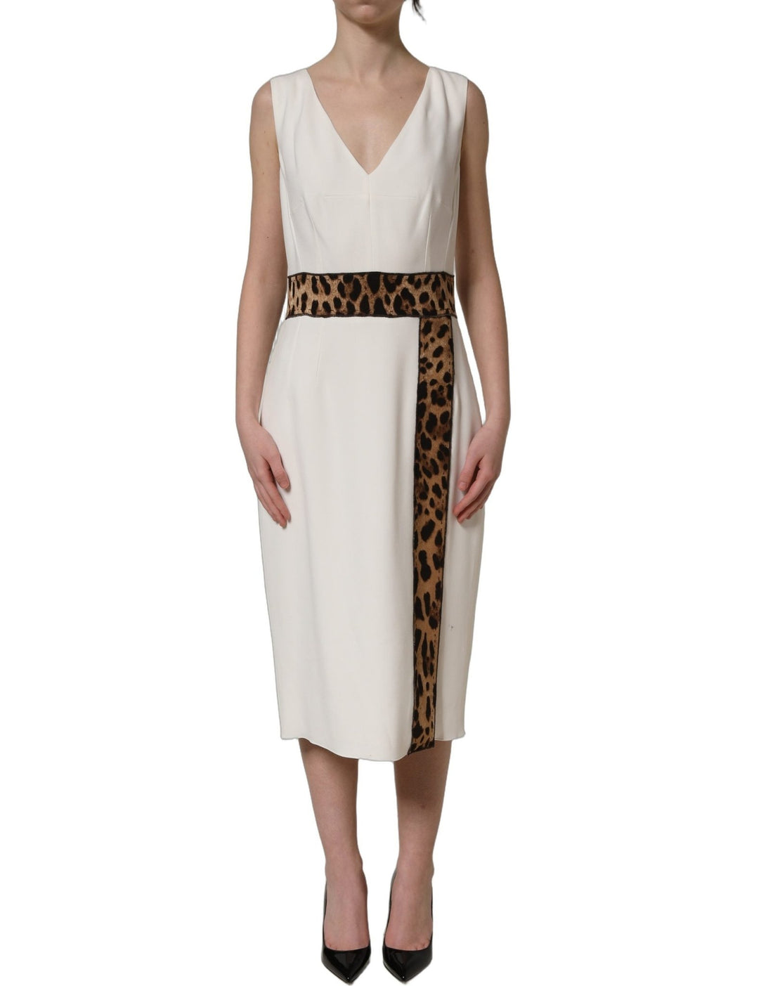 Dolce & Gabbana White Leopard Sleeveless Sheath Midi Dress - RIMODA
