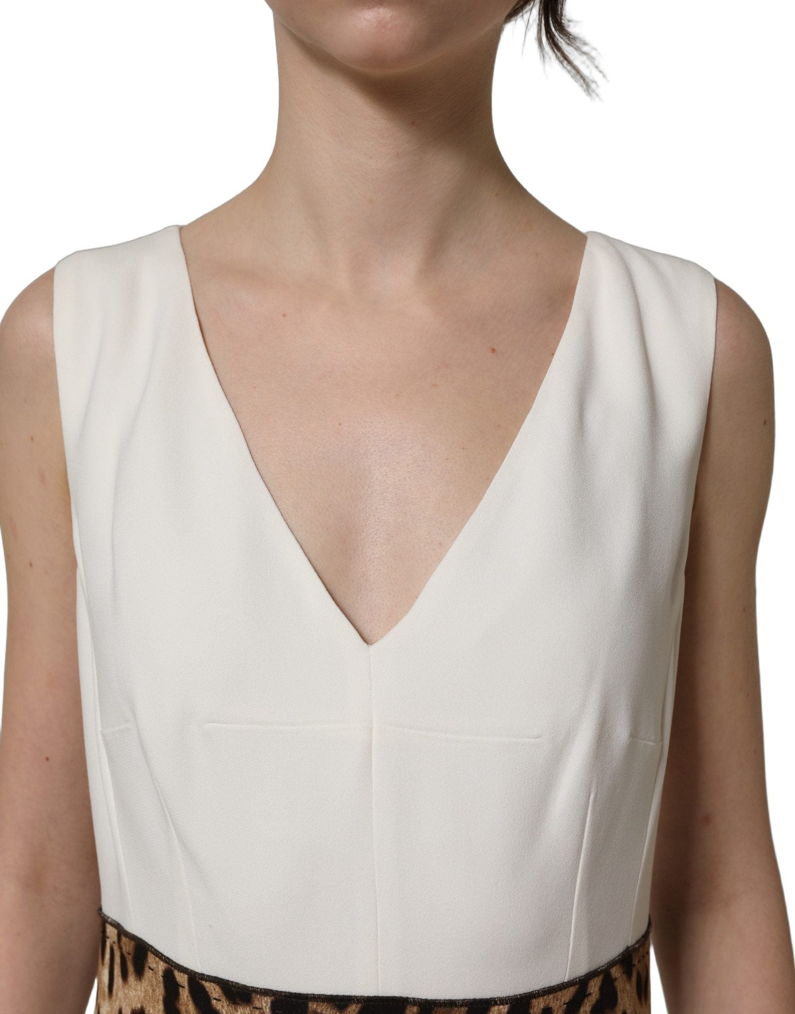 Dolce & Gabbana White Leopard Sleeveless Sheath Midi Dress - RIMODA