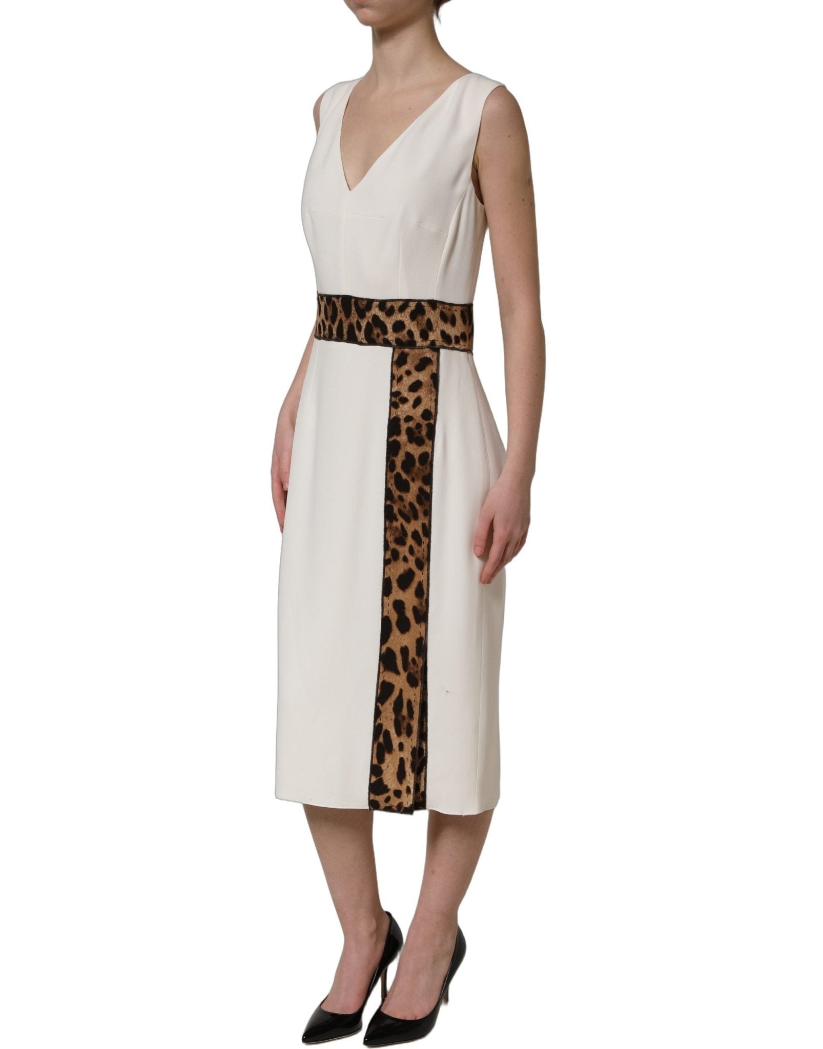 Dolce & Gabbana White Leopard Sleeveless Sheath Midi Dress - RIMODA