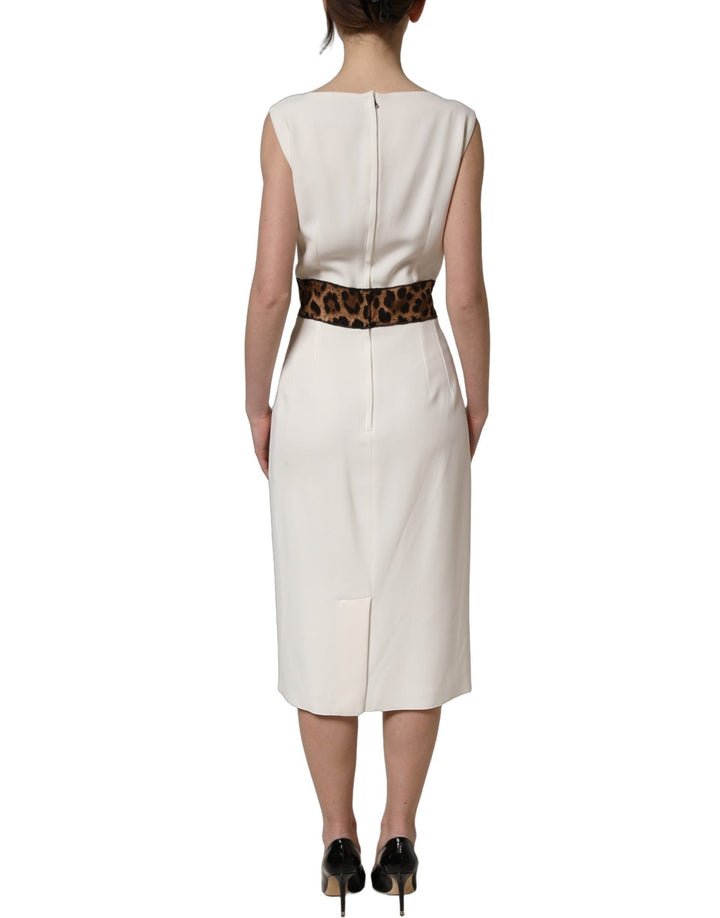 Dolce & Gabbana White Leopard Sleeveless Sheath Midi Dress - RIMODA