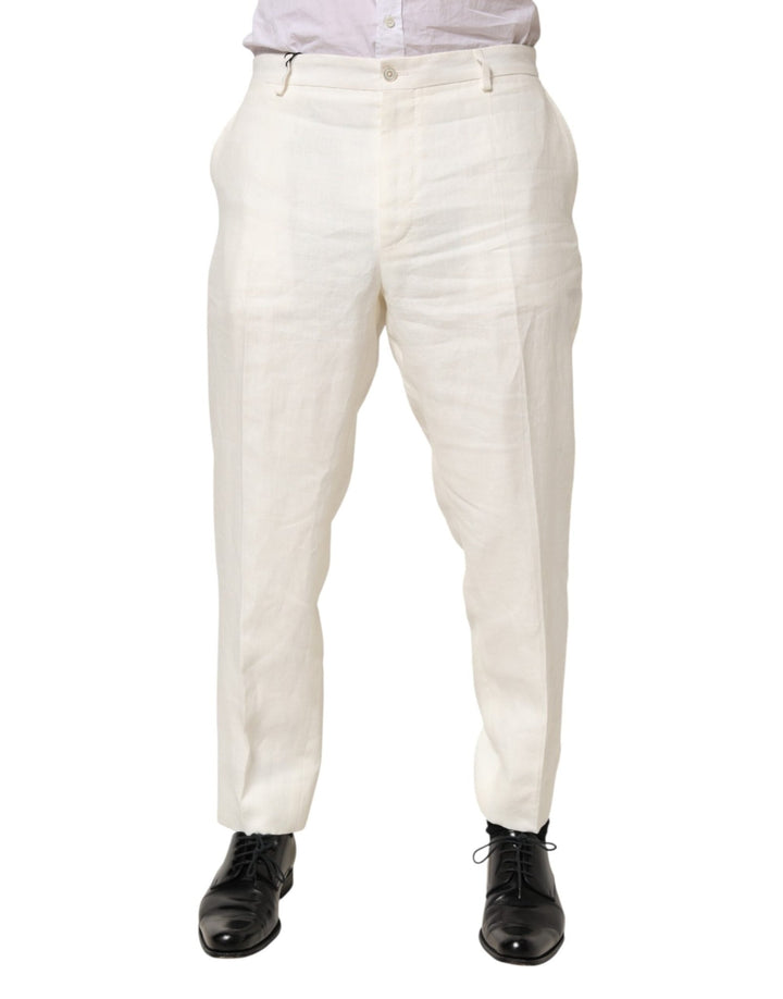 Dolce & Gabbana White Linen Formal Dress Men Trouser Pants - RIMODA