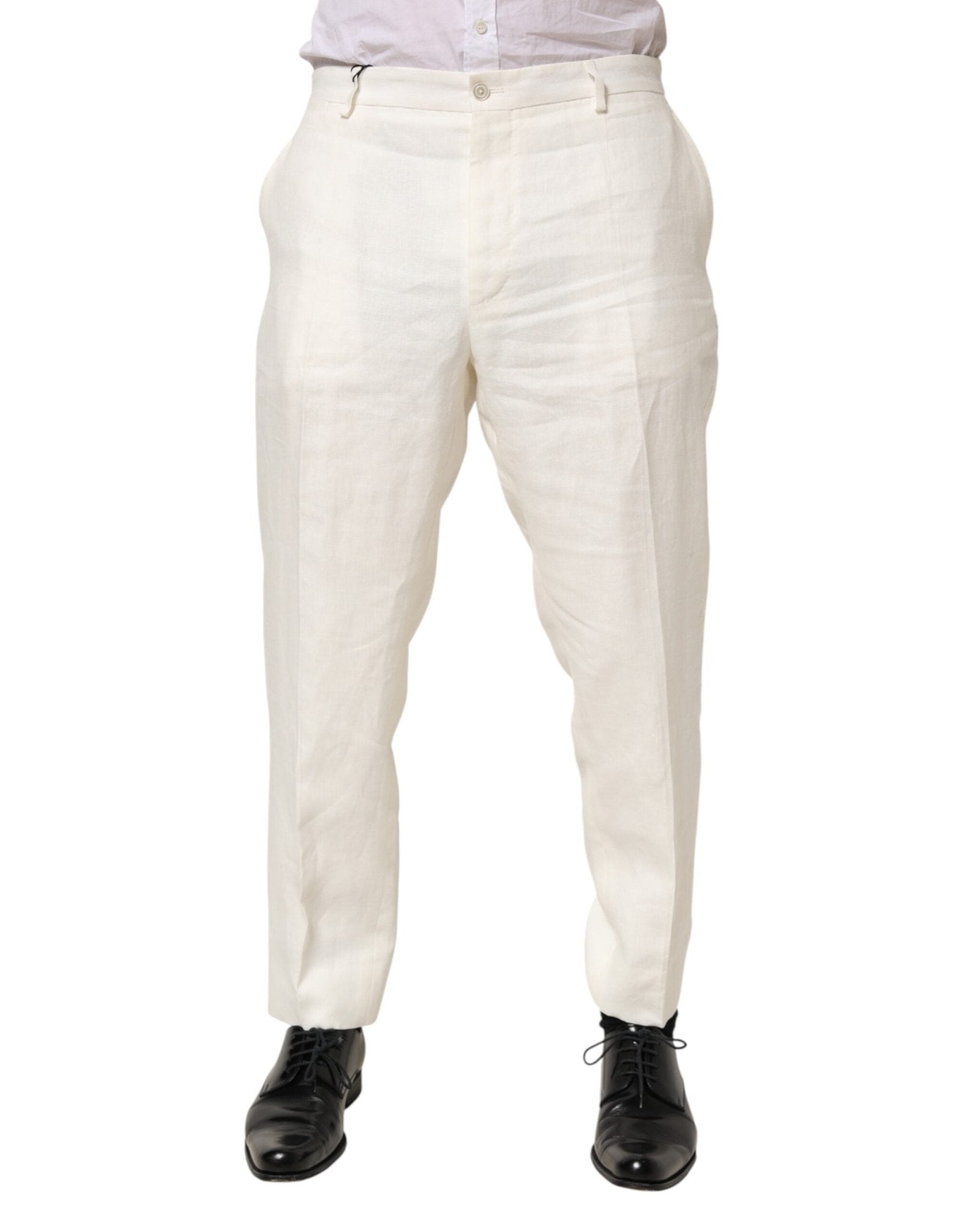 Dolce & Gabbana White Linen Formal Dress Men Trouser Pants - RIMODA