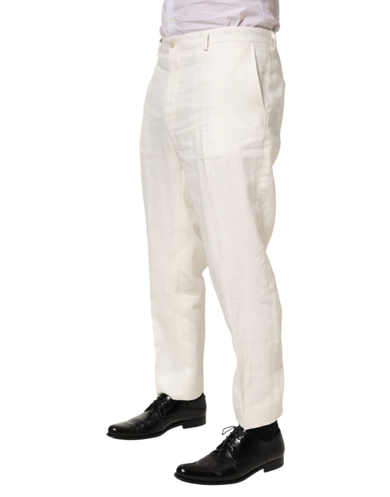 Dolce & Gabbana White Linen Formal Dress Men Trouser Pants - RIMODA