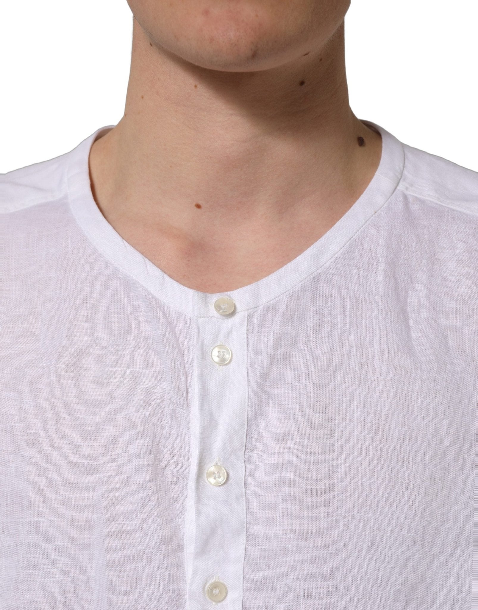 Dolce & Gabbana White Linen Logo Long Sleeves Casual Shirt - RIMODA