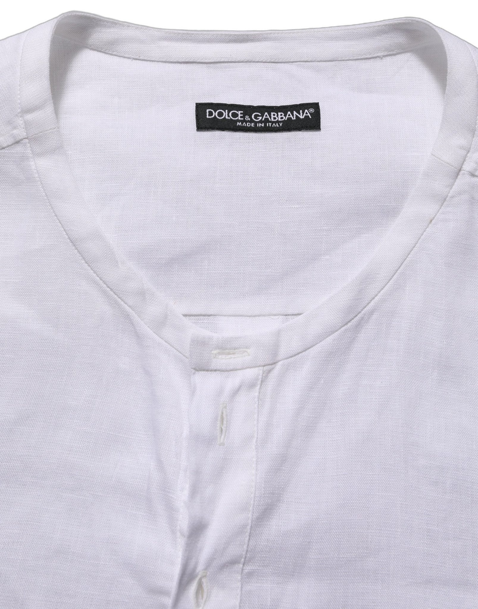 Dolce & Gabbana White Linen Logo Long Sleeves Casual Shirt - RIMODA