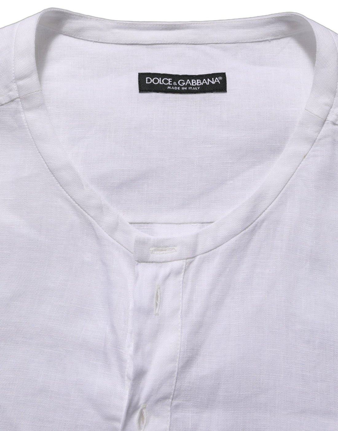 Dolce & Gabbana White Linen Logo Long Sleeves Casual Shirt - RIMODA