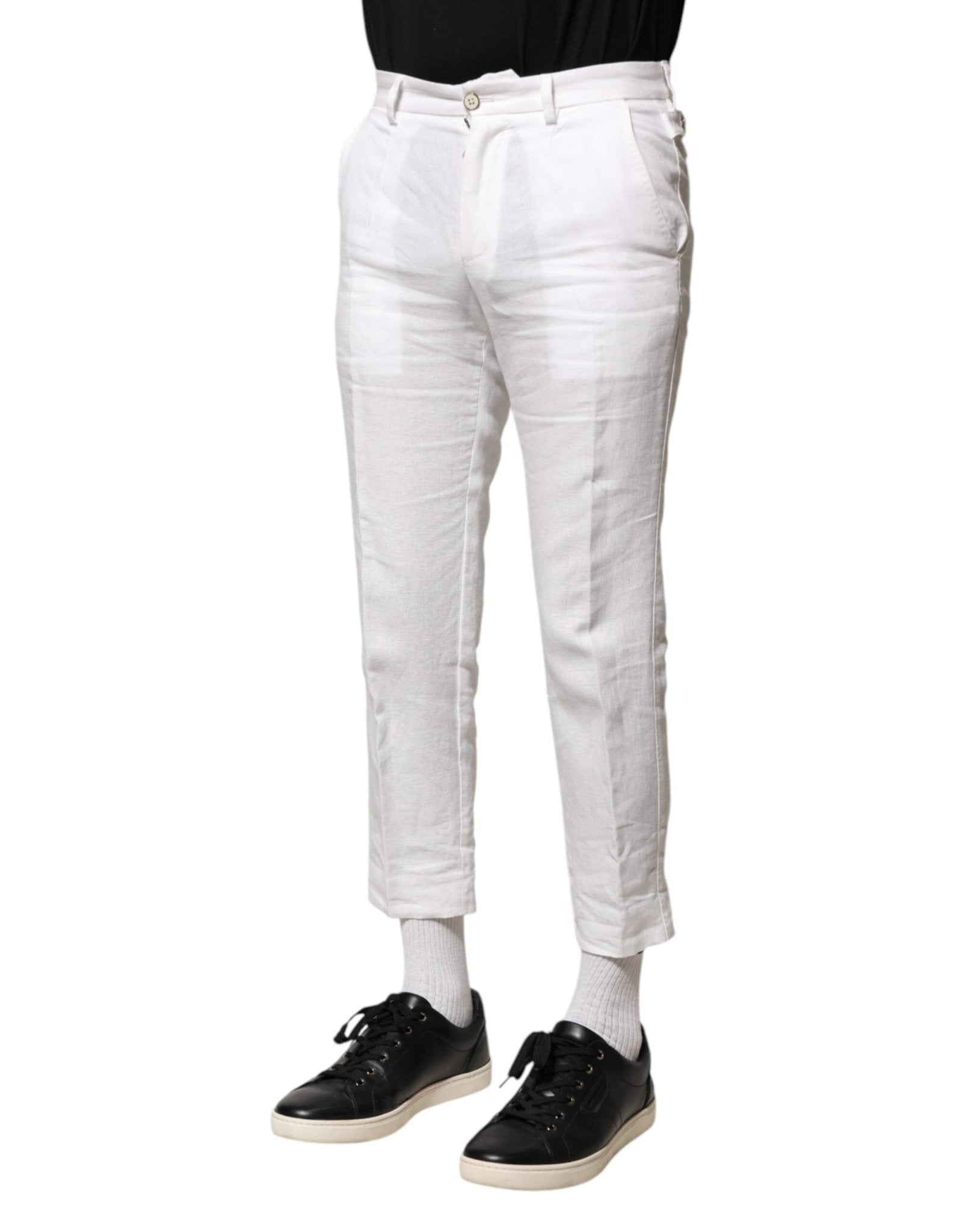 Dolce & Gabbana White Linen Mid Waist Cropped Pants - RIMODA
