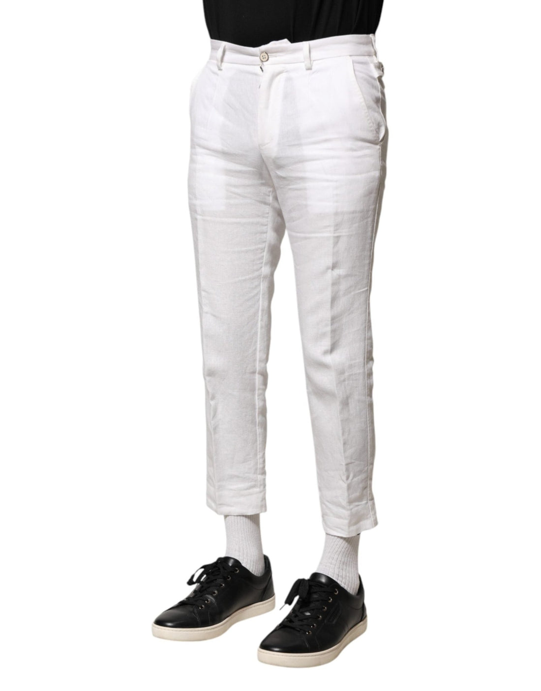 Dolce & Gabbana White Linen Mid Waist Cropped Pants - RIMODA