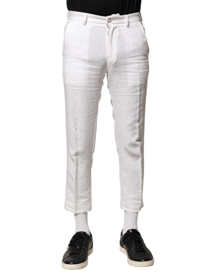 Dolce & Gabbana White Linen Mid Waist Cropped Pants - RIMODA