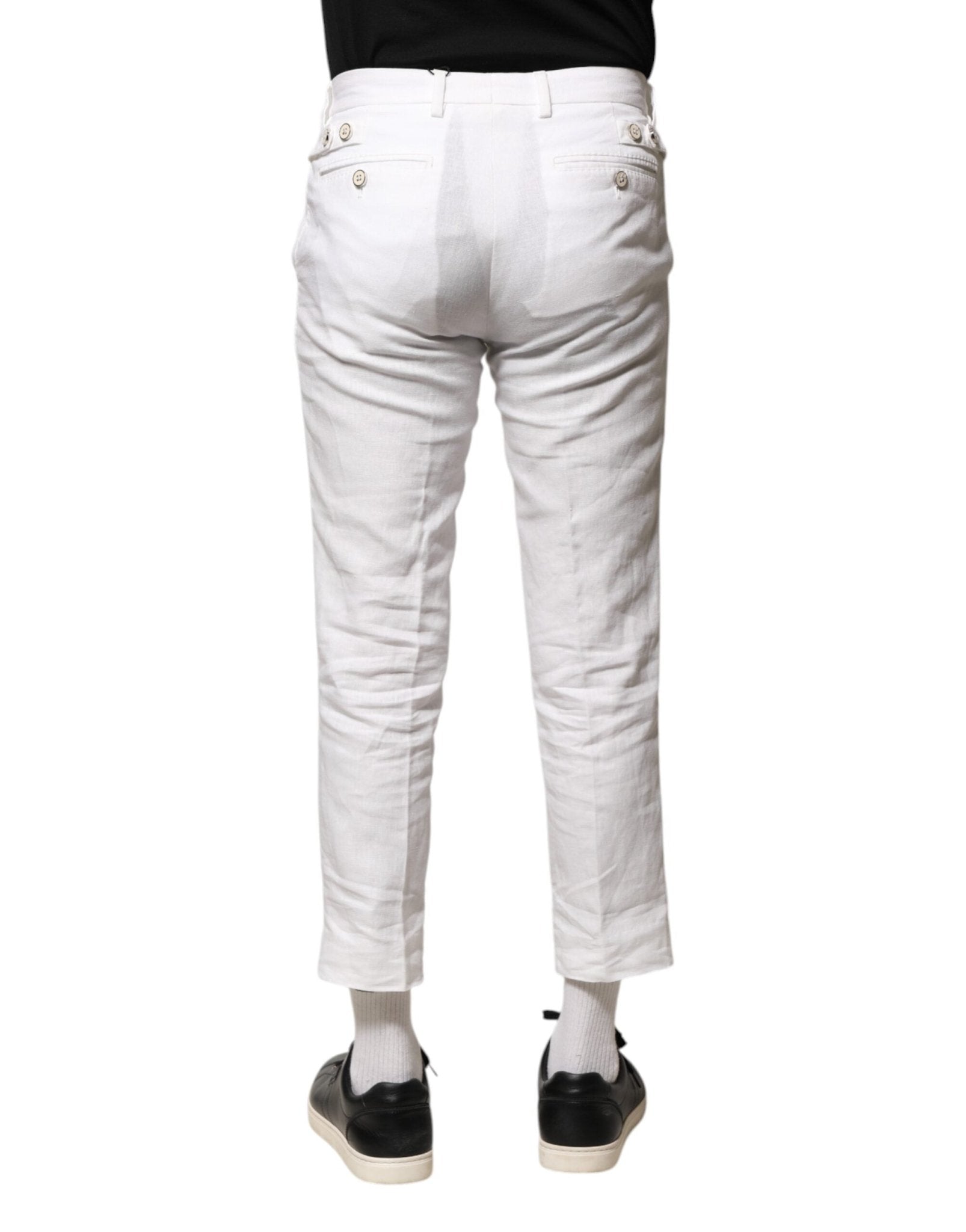 Dolce & Gabbana White Linen Mid Waist Cropped Pants - RIMODA
