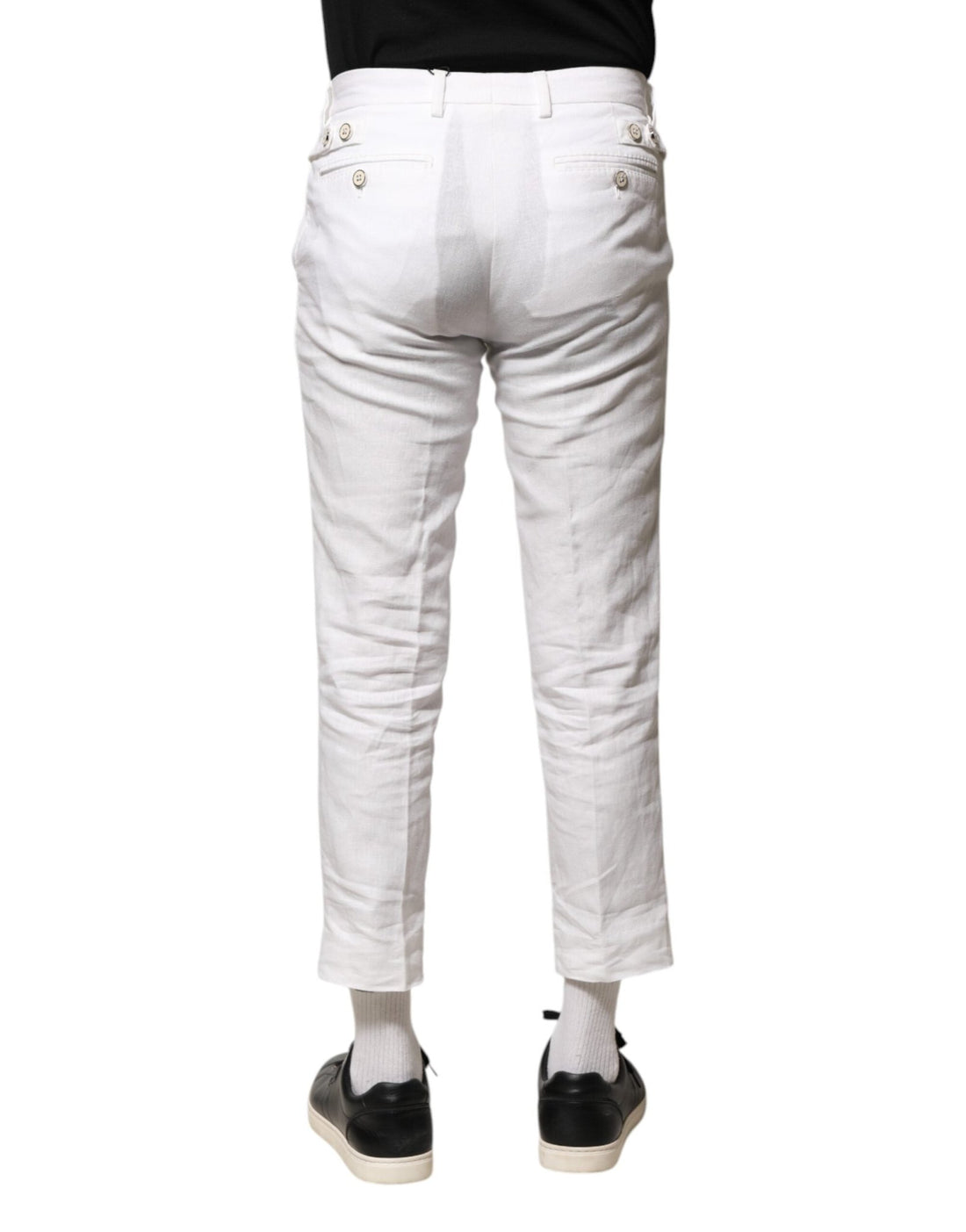 Dolce & Gabbana White Linen Mid Waist Cropped Pants - RIMODA