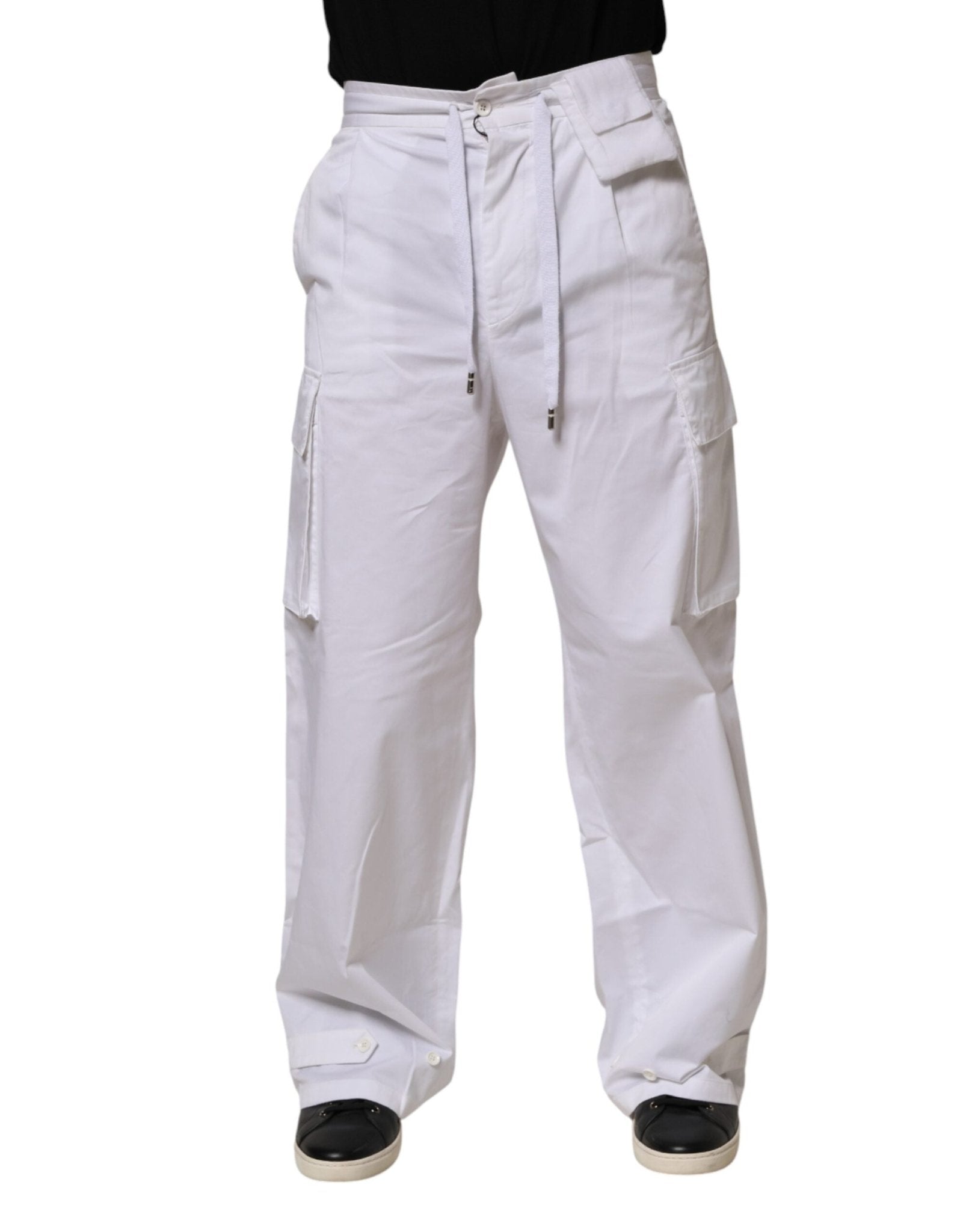 Dolce & Gabbana White Linen Straight Cargo Men Trouser Pants - RIMODA