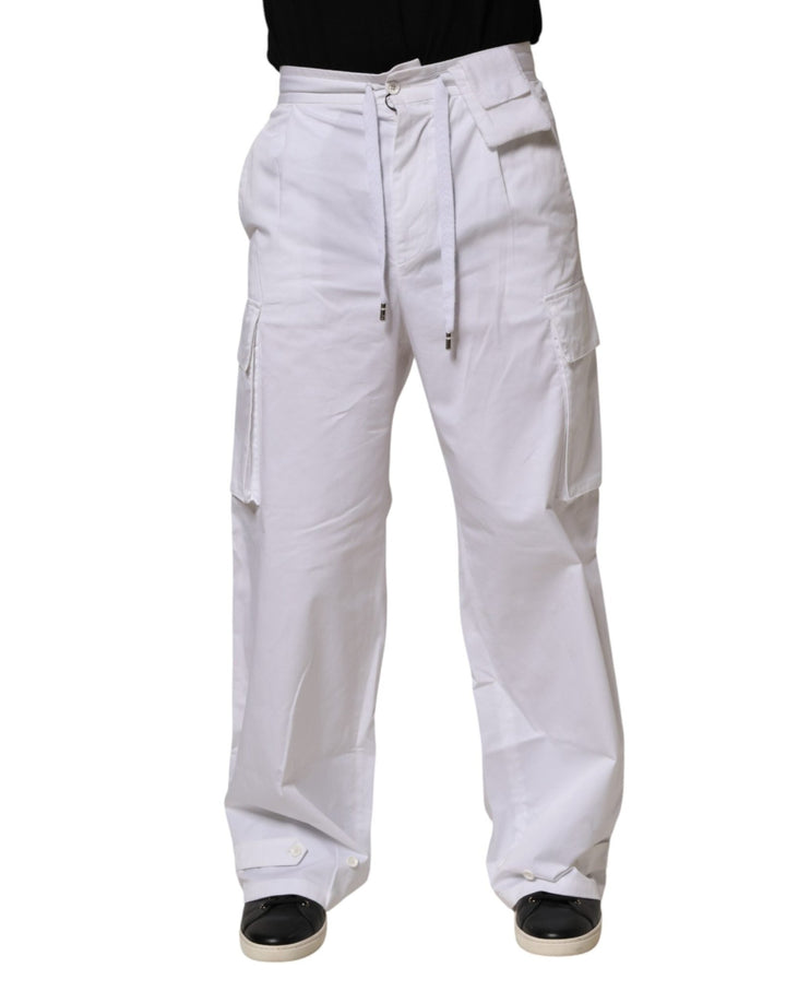 Dolce & Gabbana White Linen Straight Cargo Men Trouser Pants - RIMODA