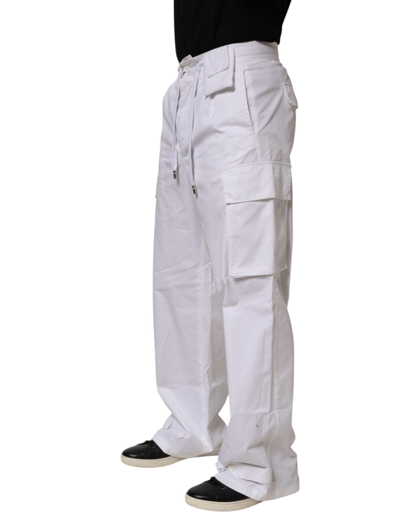 Dolce & Gabbana White Linen Straight Cargo Men Trouser Pants - RIMODA