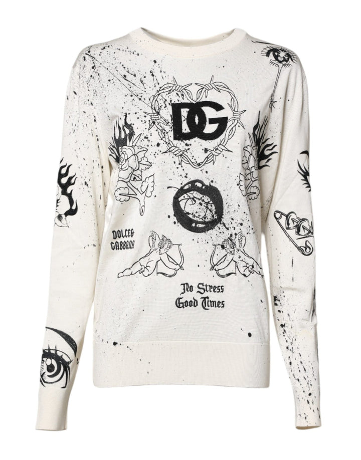Dolce & Gabbana White Logo Angel Print Women Pullover Sweater - RIMODA