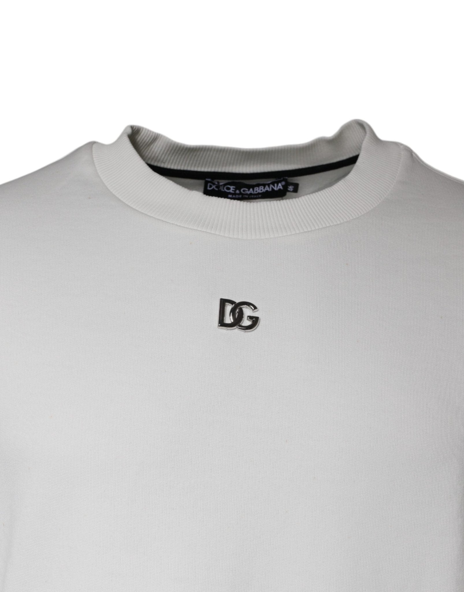 Dolce & Gabbana White Logo Cotton Crew Neck Pullover Sweater - RIMODA