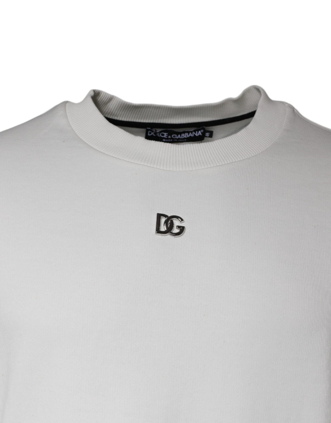 Dolce & Gabbana White Logo Cotton Crew Neck Pullover Sweater - RIMODA