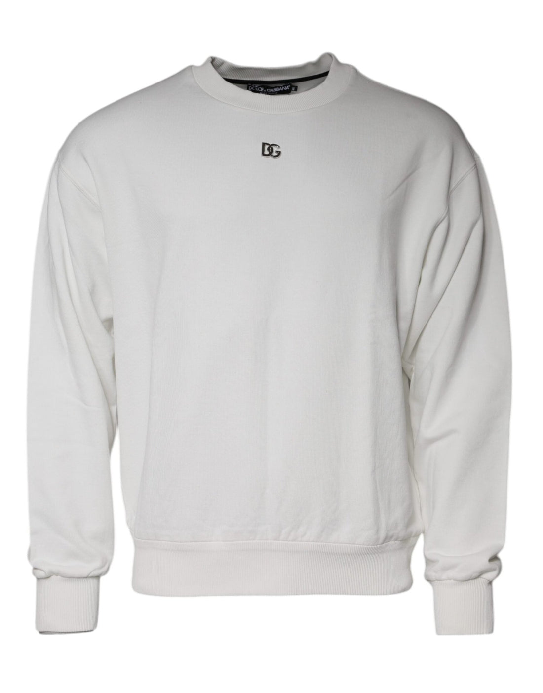 Dolce & Gabbana White Logo Cotton Crew Neck Pullover Sweater - RIMODA