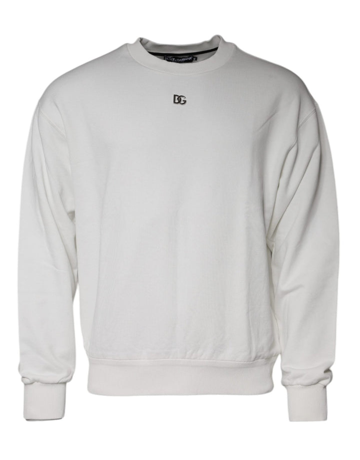 Dolce & Gabbana White Logo Cotton Crew Neck Pullover Sweater - RIMODA