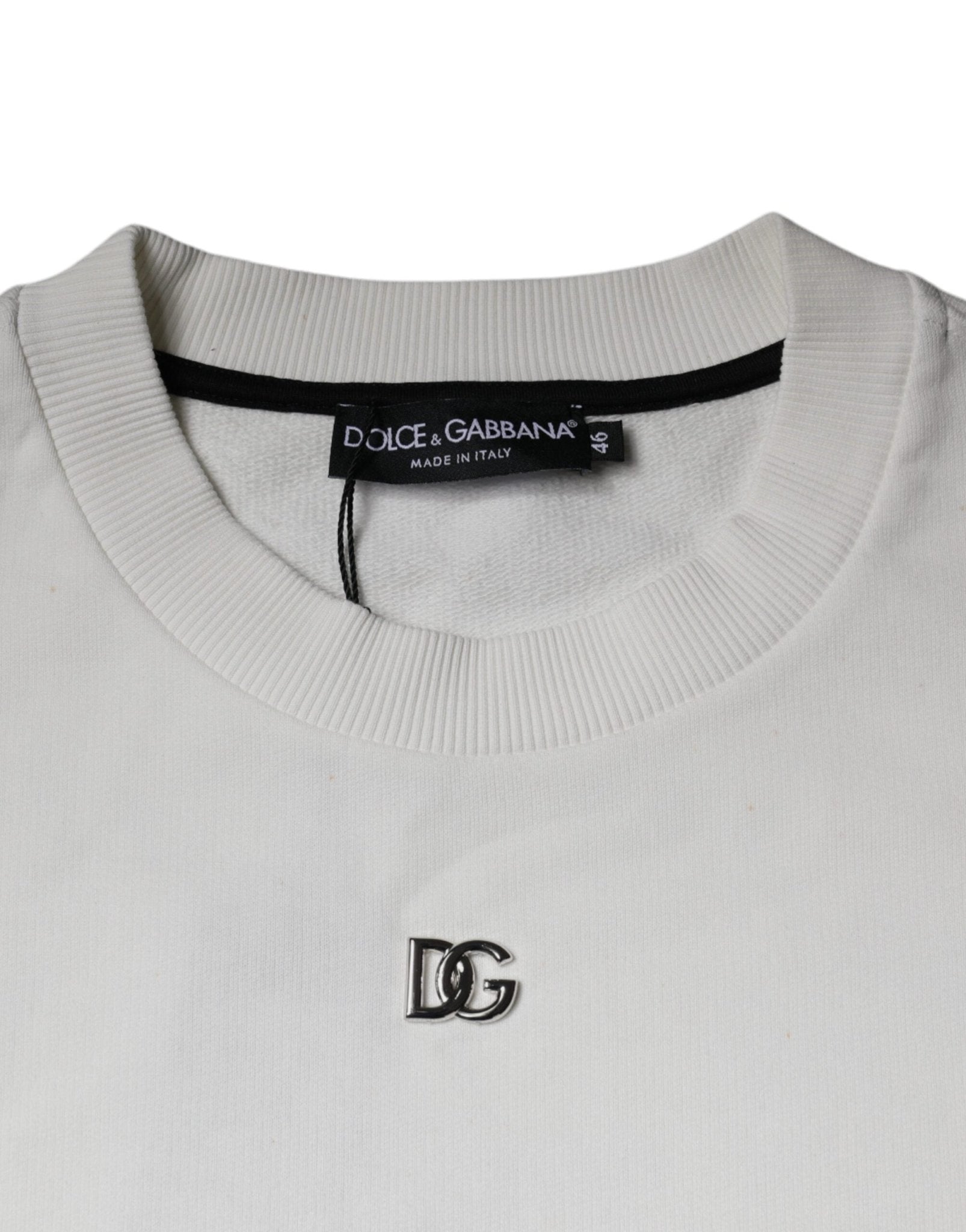 Dolce & Gabbana White Logo Cotton Crew Neck Pullover Sweater - RIMODA