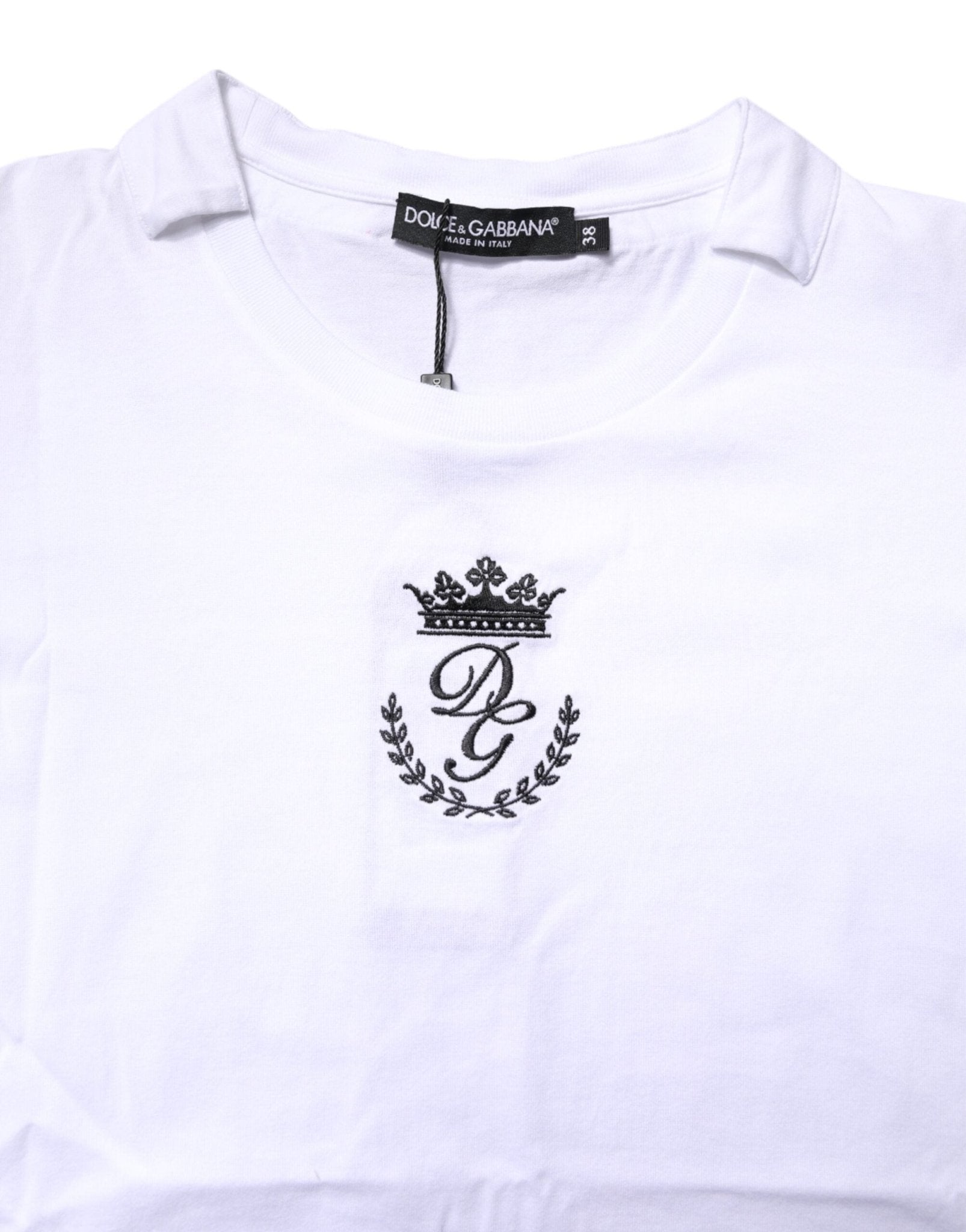 Dolce & Gabbana White Logo Crown Cotton Crew Neck T-shirt - RIMODA